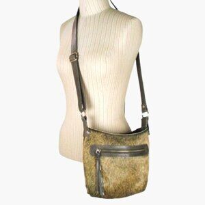 Maurizio Taiuti Brown Leather Hide Fur Crossbody Hobo Shoulder Bag Made in Italy